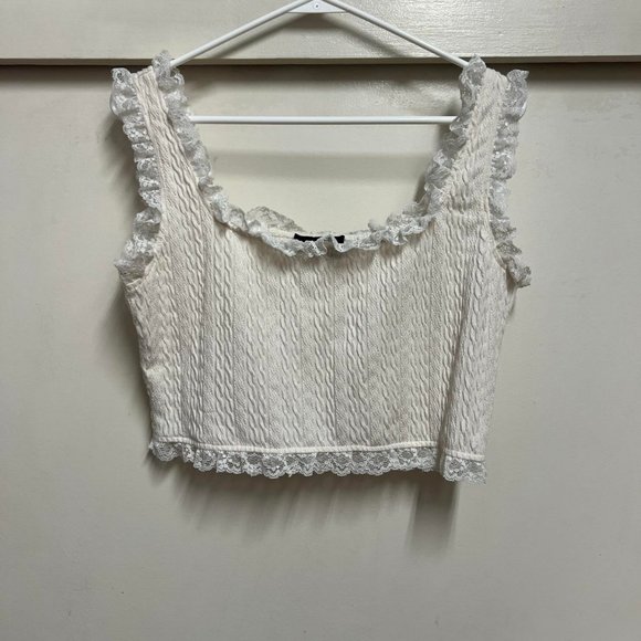Cider Ivory Solid Lace Trim Cami Tank Top - Picture 1 of 4